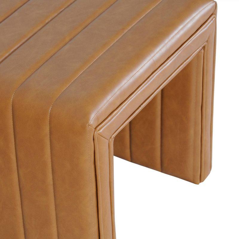 Modern Channel Ottoman Caramel Faux Leather - HomePop: Upholstered Rectangle, No Assembly Required