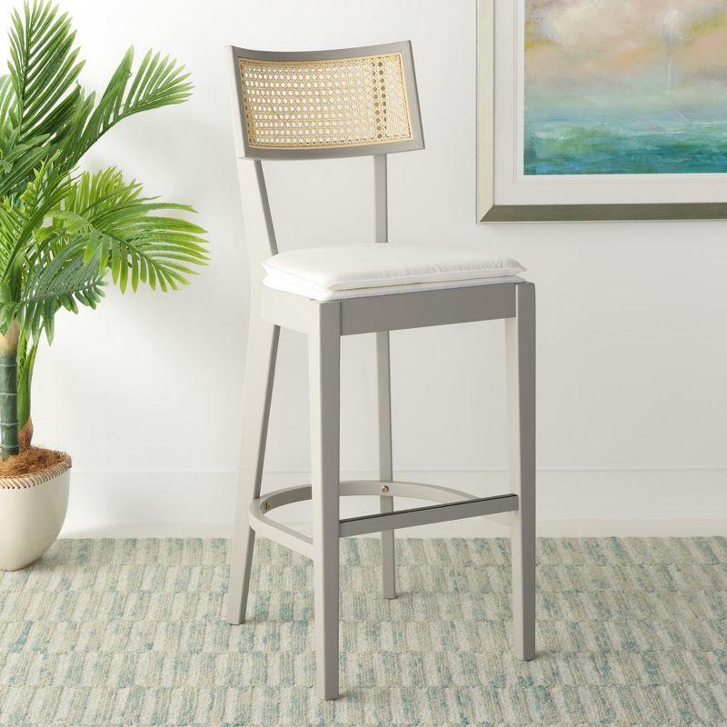 Grey and Natural Wood Woven Cane Bar Stool