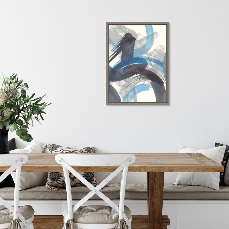 Blue and Gray Abstract Brushstroke Canvas Print with Frame