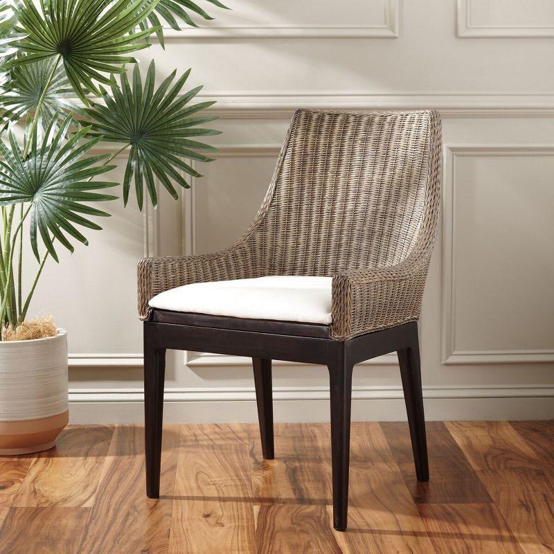 Zen Coastal Cream Woven Accent Chair with Mahogany Legs