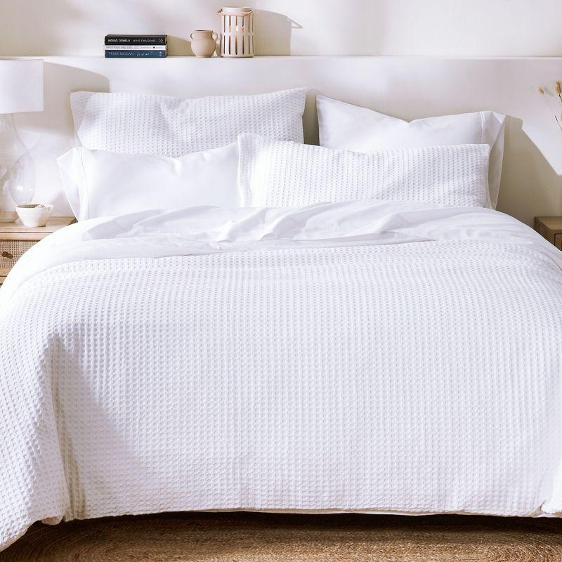 Textured Duvet Cover & Shams | 3 Piece Set Soft 100% Cotton | White Duvet Cover by California Design Den - White Waffle, Oversized King