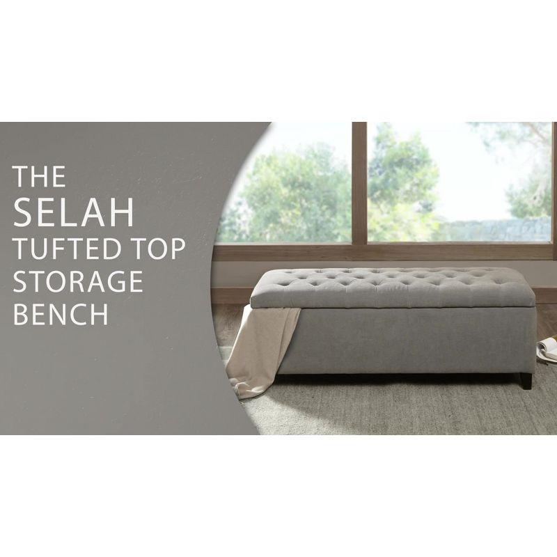 Selah Tufted Top Storage Bench - Gray: Upholstered Ottoman with Wood Legs, Polyester, Spot Clean