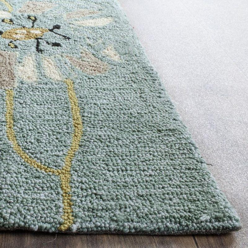 Blue Floral Hand-Hooked Synthetic Runner Rug