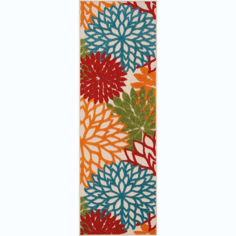 Nourison Aloha Floral Bloom Flatweave High-Low Indoor Outdoor Runner Rug Green 2' x 6'