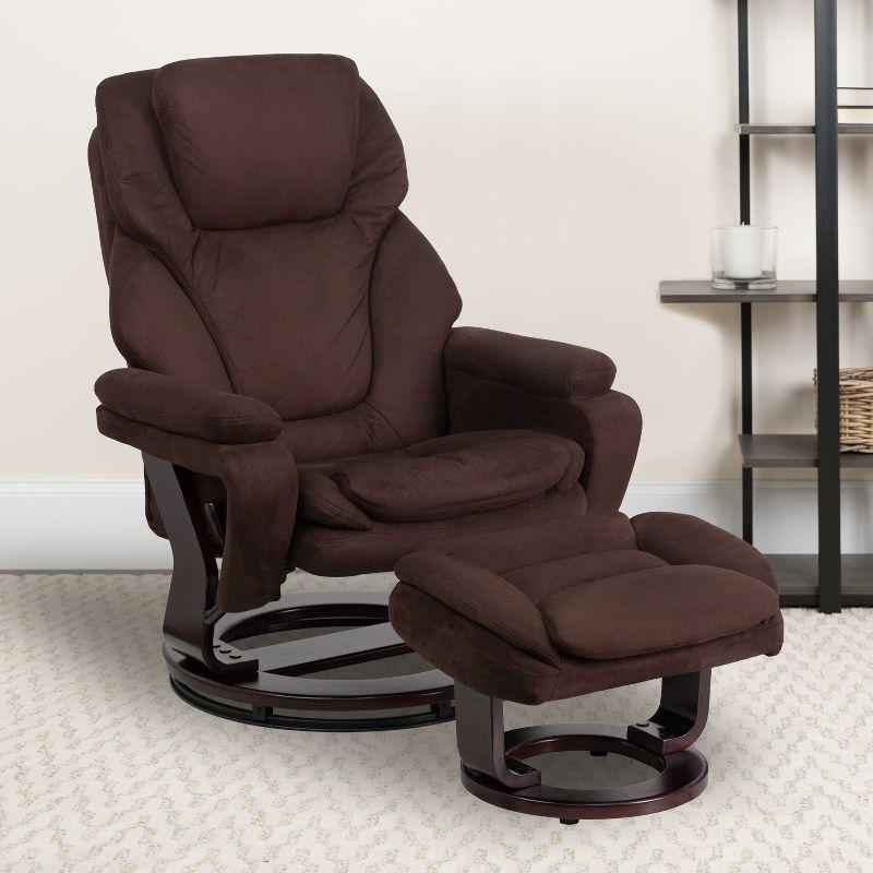 Brown Microfiber Swivel Recliner with Wood Base