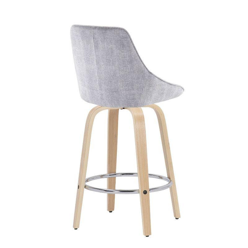 Natural Wood and Grey Corduroy Swivel Counter Stool Set