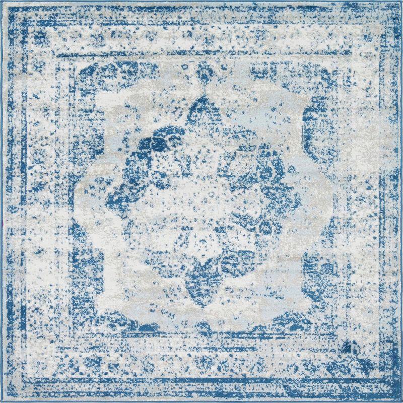 Sofia Medallion Square Stain-Resistant Easy Care Rug in Blue