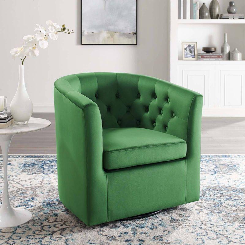 Modway Prospect Tufted Performance Velvet Swivel Armchair Emerald : Luxurious Upholstered Accent Chair with Wood Frame