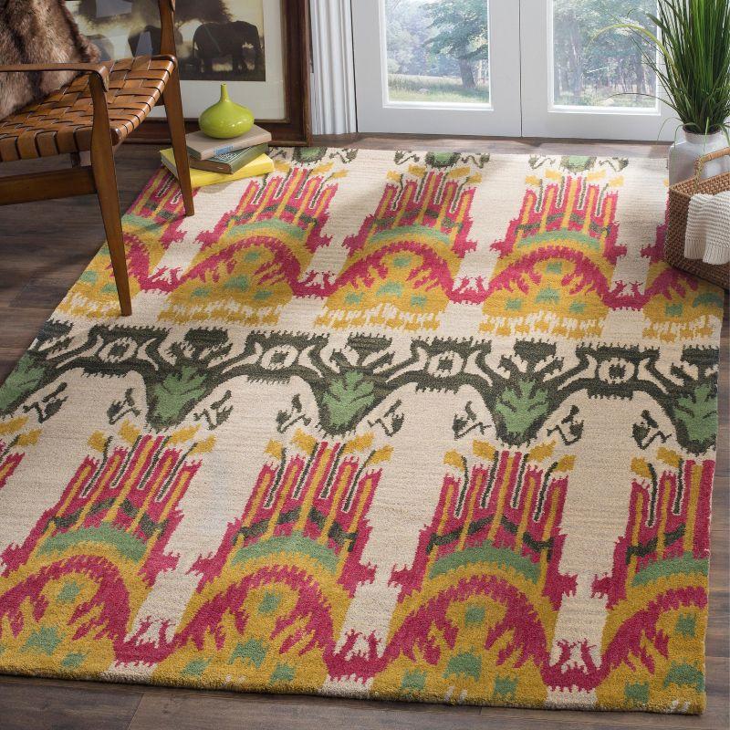 Hand-Tufted Beige/Yellow Wool Ikat Area Rug - 6' x 9'