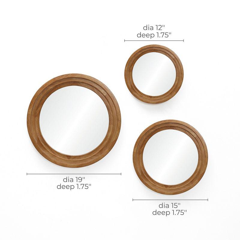 LuxenHome 3-Piece Round Rubberwood Frame Accent Wall Mirror Set Brown