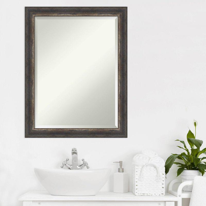 22" x 28" Bark Rustic Framed Bathroom Vanity Wall Mirror Charcoal - Amanti Art: Beveled, Polystyrene Frame, Wall Mounted