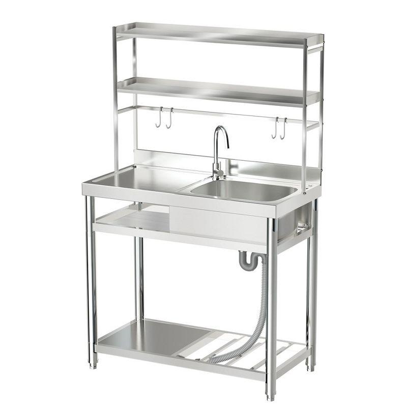 39.4 in. D x 19.7 in. W x 63 in. H Freestanding Laundry/Utility Sink Silver Kitchen Sink with Right Bowl