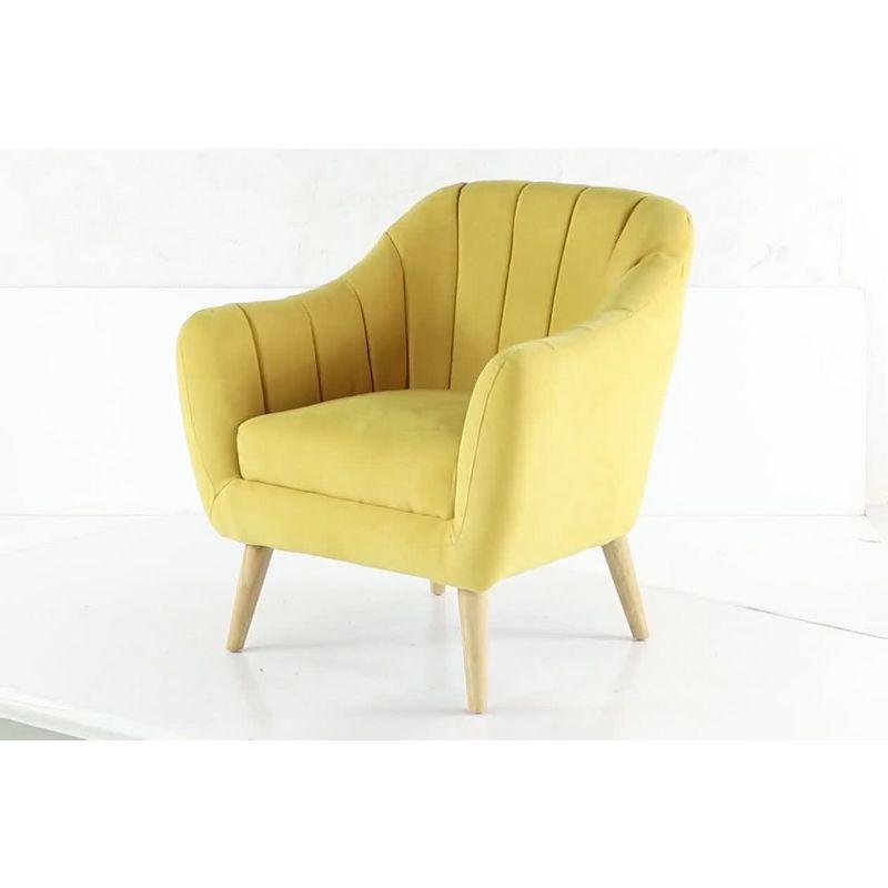 Yellow Velvet Barrel Accent Chair with Wood Legs