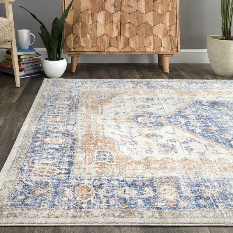 Classic Floral Blue Synthetic 62"x26" Easy-Care Area Rug