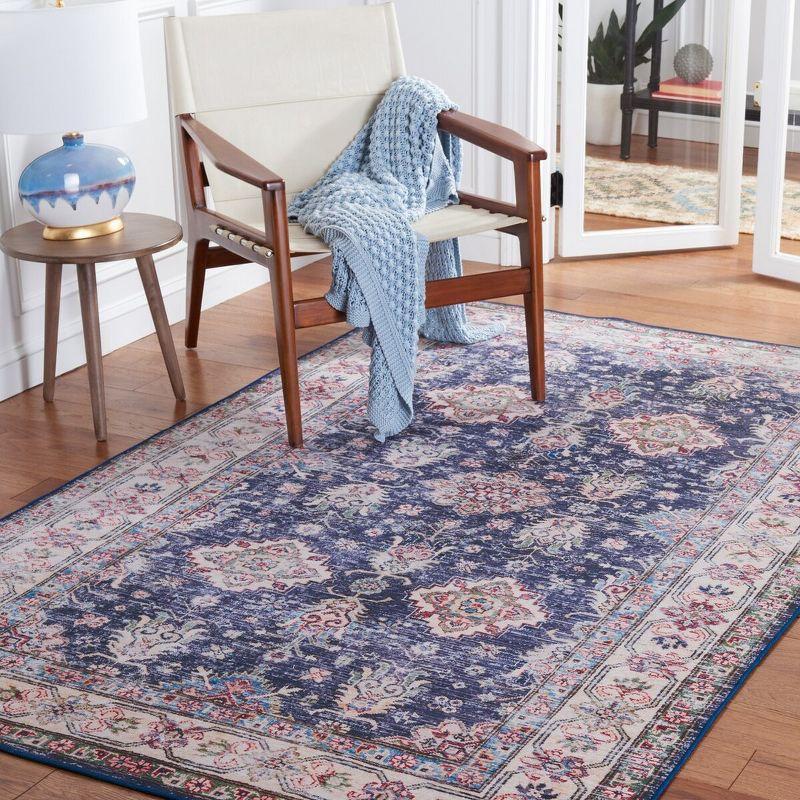 Navy and Beige 6' x 9' Synthetic Washable Area Rug