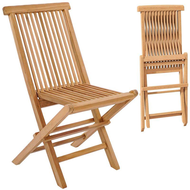 Natural Teak Wood Outdoor Folding Chair with Slatted Seat