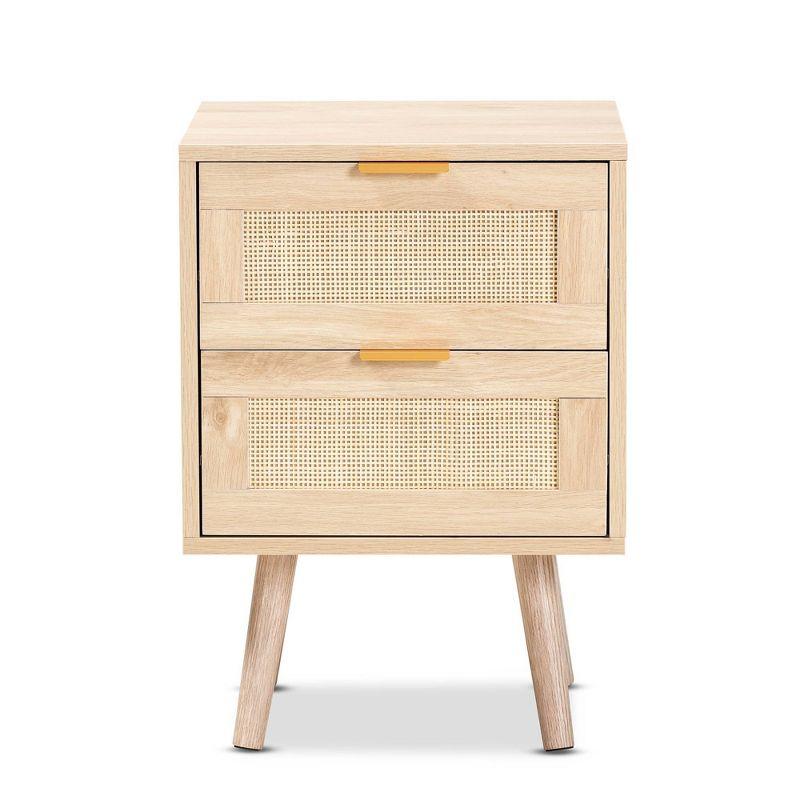 Baird Wood and Rattan 2 Drawer Nightstand Brown - Baxton Studio: Bohemian Style, Gold Tone Handles