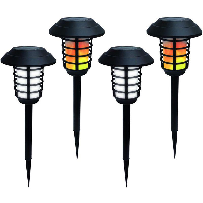 Black Solar Powered LED Pathway Light Set with Flame Mode