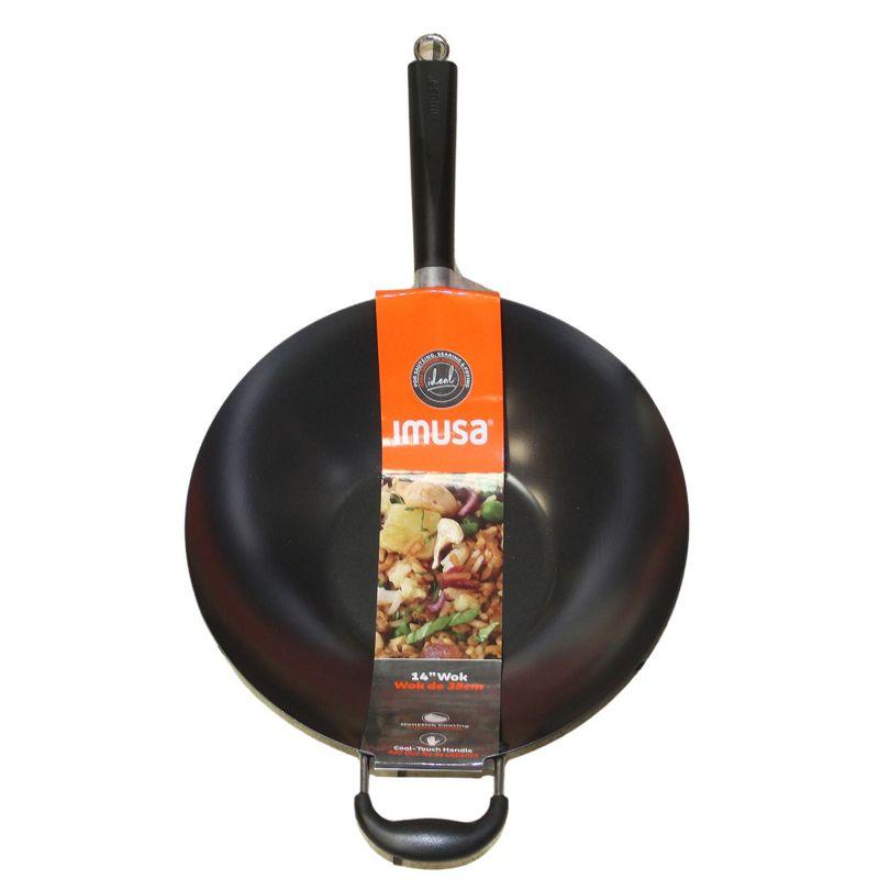 IMUSA 14" Coated Wok with Bakelite Handle: Nonstick Carbon Steel Stir Fry Pan, 64 Volume, Electric & Gas Compatible
