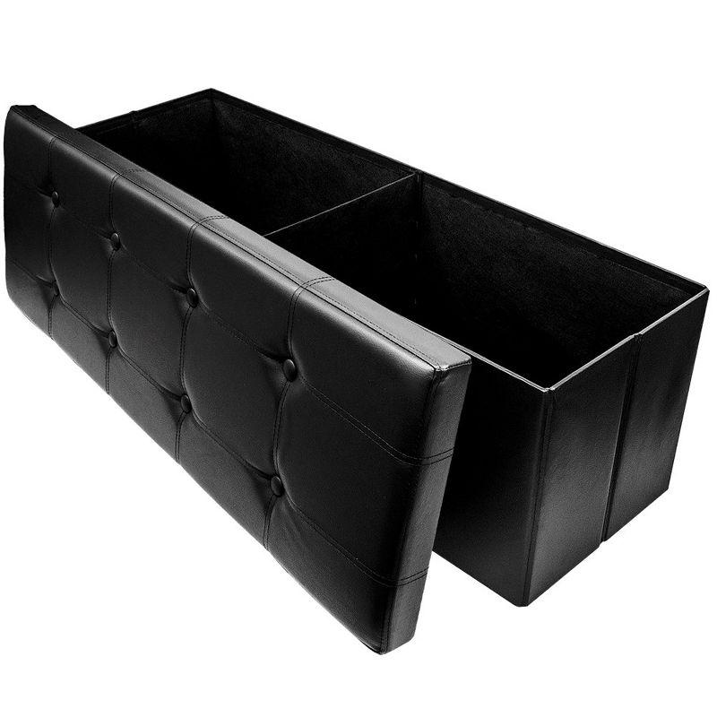 Black Faux Leather Storage Ottoman Bench with Button-Tufting