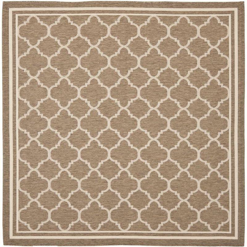 Elegant Courtyard 4' x 4' Square Black & Bone Reversible Outdoor Rug