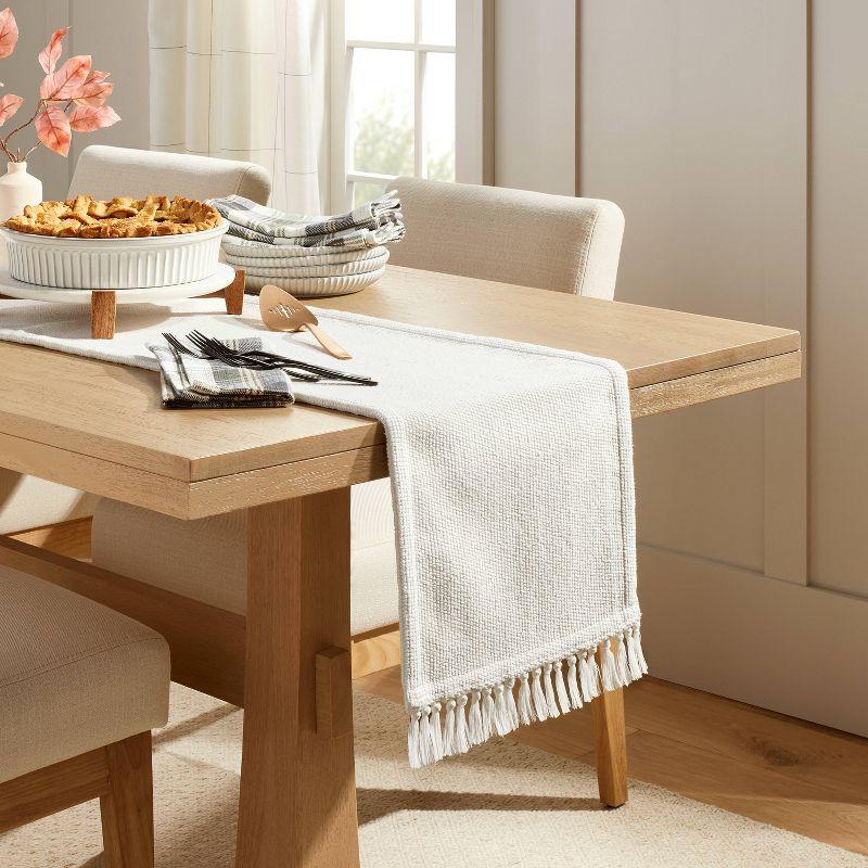 14"x72" Pebble Textured Woven Table Runner Cream - Hearth & Hand™ with Magnolia: Fringed, Farmhouse Style