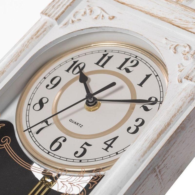 Clockswise Vintage Grandfather Wood-Looking Plastic Pendulum Decorative Battery-Operated Wall Clock Brown, for Home Decor, White
