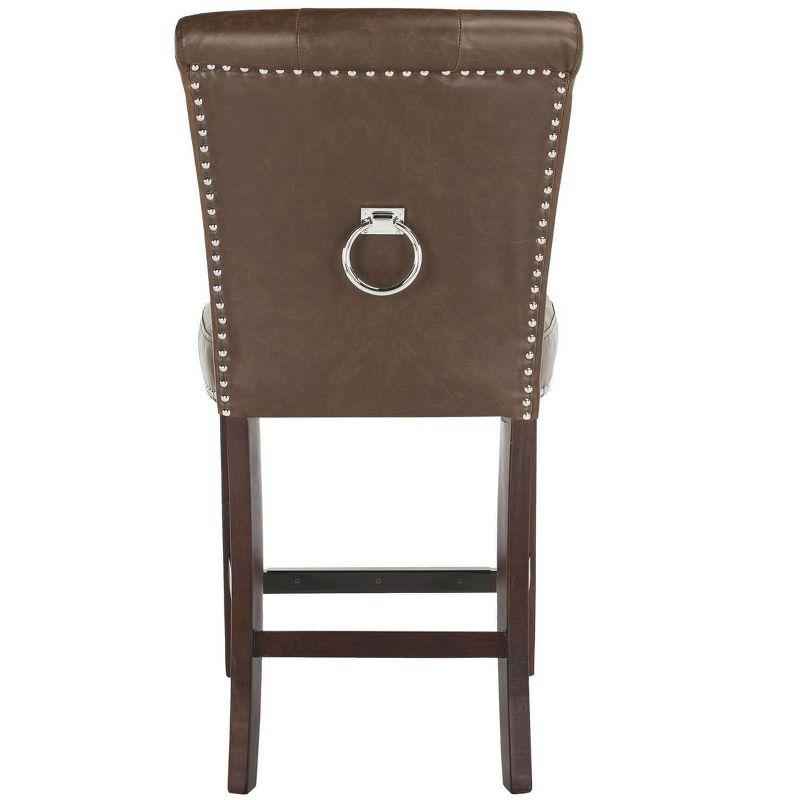 Transitional Tufted Brown Leather Counter Stool - Set of 2