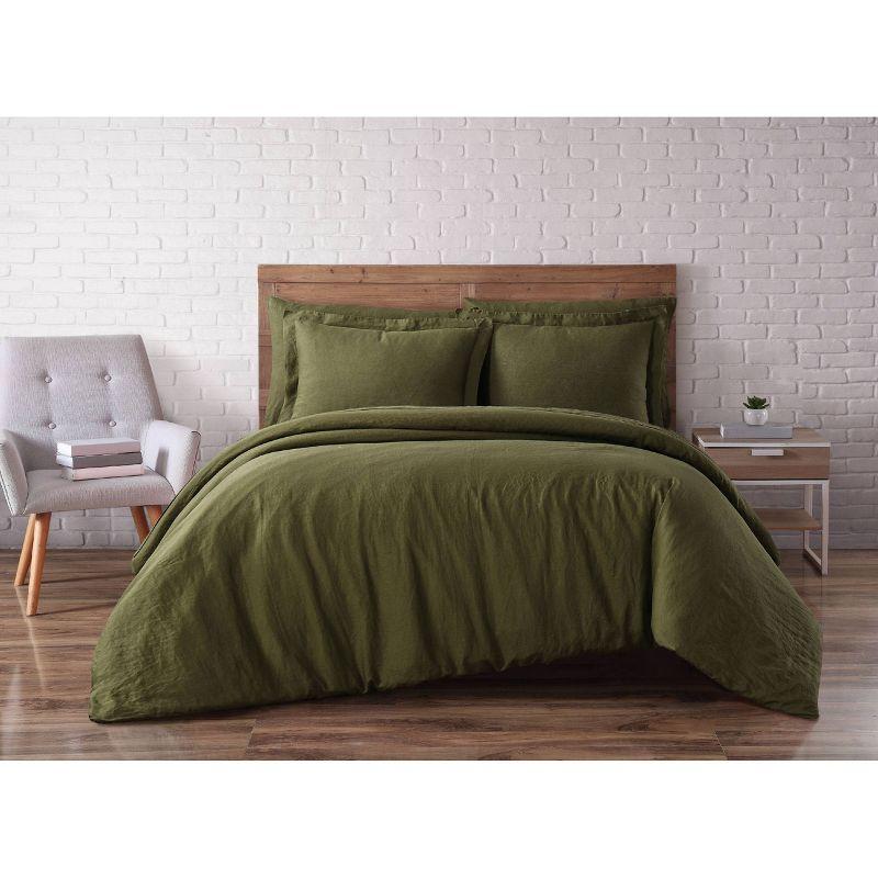 Olive Green Full/Queen Linen Duvet Cover Set