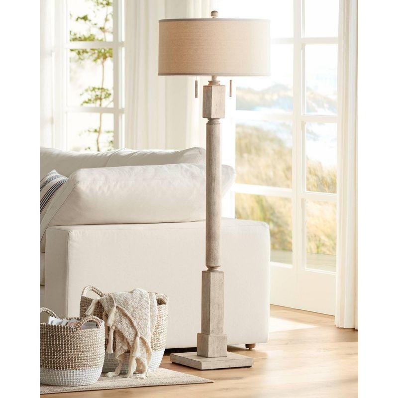 Classical Elegance Pickled Wood Floor Lamp with Oatmeal Linen Shade