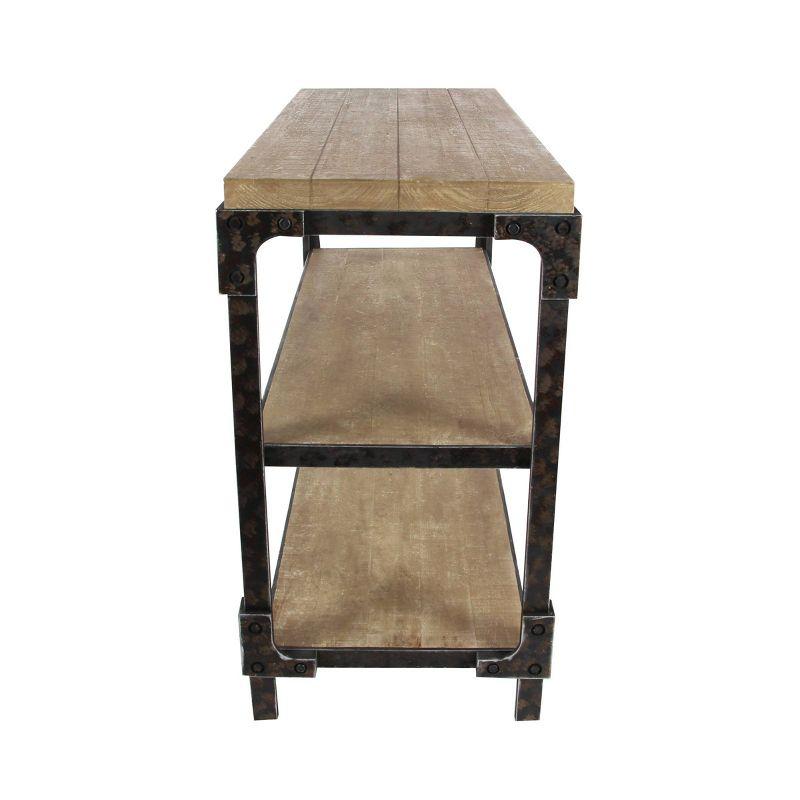 Olivia & May Rustic 3 Tier Console Table Brown: Industrial Style, Fixed Shelves, Wood Frame, Entryway Storage