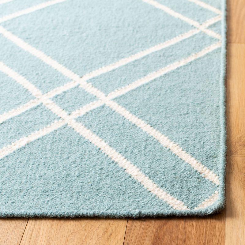 Handwoven Light Blue/Ivory Wool Dhurrie, 8' x 10' Rectangular Rug