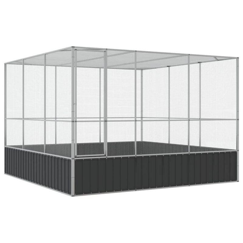 vidaXL Aviary Silver 122.4"x120.9"x83.5" - Galvanized Steel Bird Cage with Lockable Door and Steel Mesh Grids for Outdoor and Indoor Use