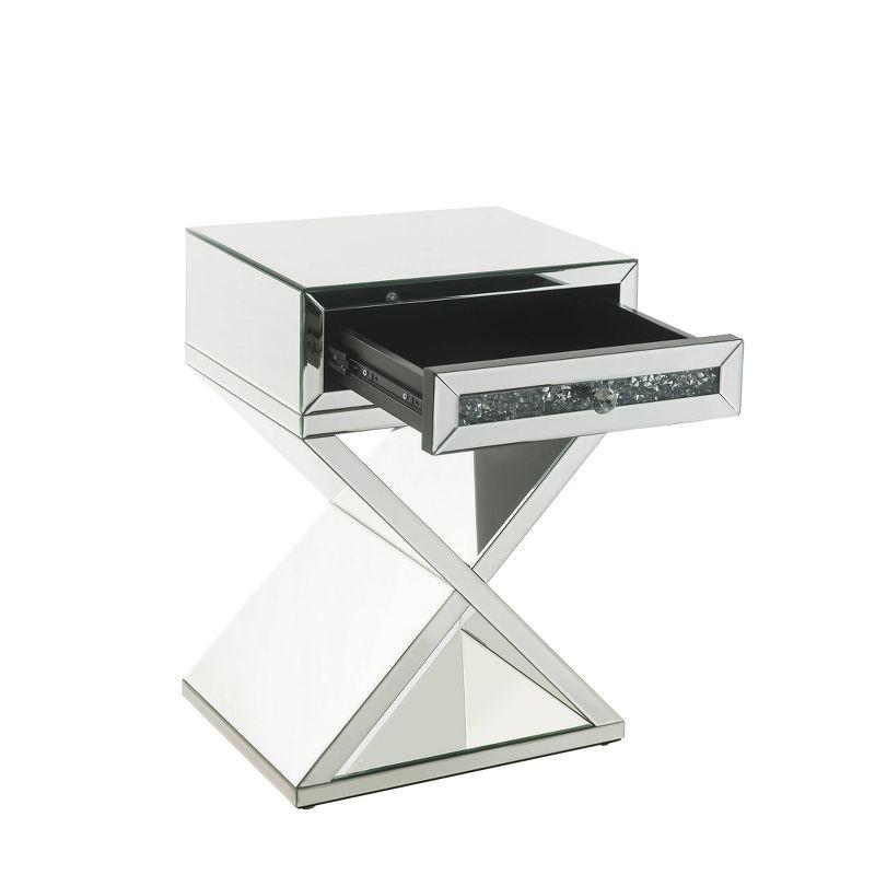 32" Glamorous Mirrored X-Shaped Accent Table with Faux Diamond Inlay