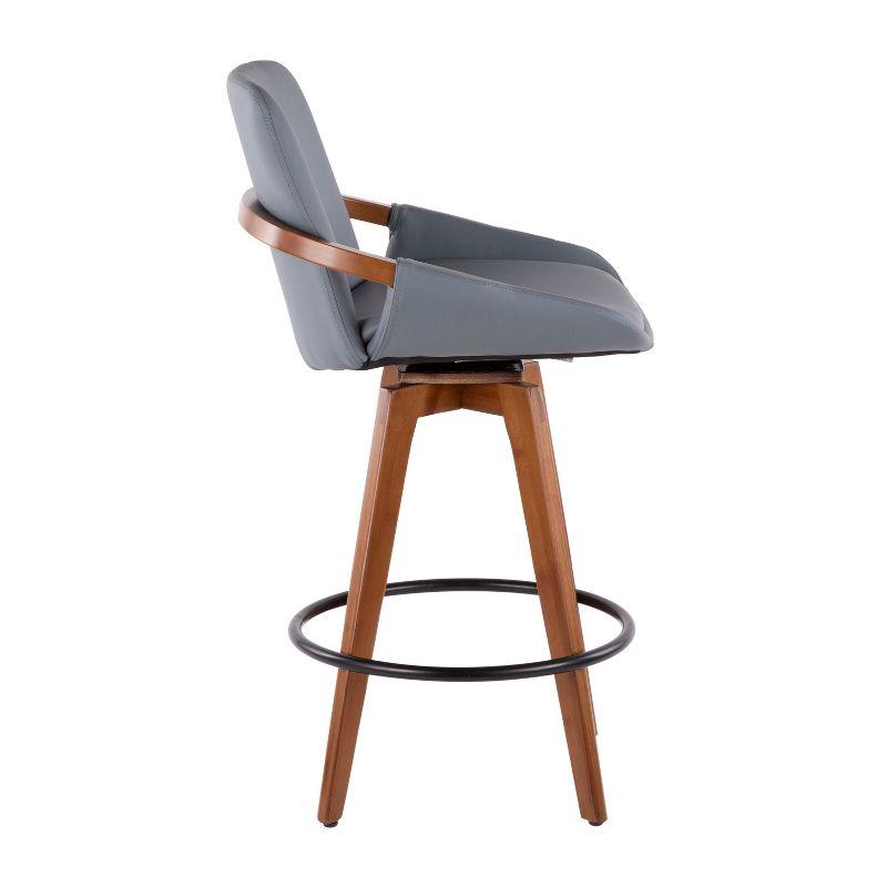 26" Cosmo Mid-Century Modern Counter Height Barstool Gray - LumiSource: Faux Leather, Walnut Wood Arms