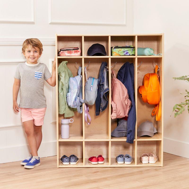 ECR4Kids Streamline 4-Section Coat Locker, Natural