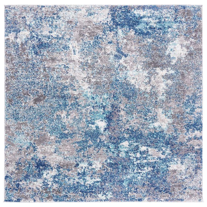 Abstract Energy 6'7" Square Blue and Grey Synthetic Area Rug