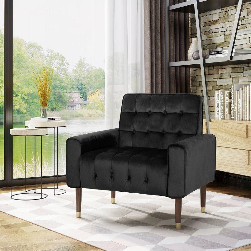 Black Velvet Modern Glam Accent Chair with Birch Legs