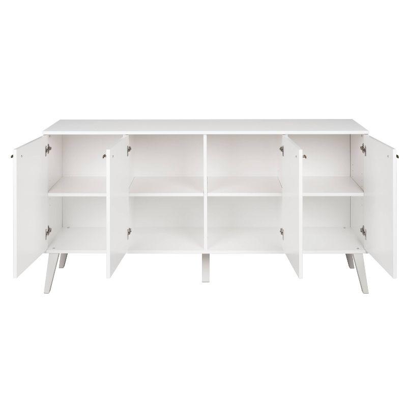 Milo Mid-Century Modern 4 Door Buffet Server White - Prepac: Laminated Storage Cabinet, CARB Certified