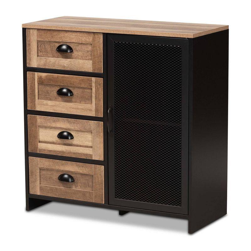 Connell Two-Tone Natural Brown and Black Wood Metal Sideboard Buffet