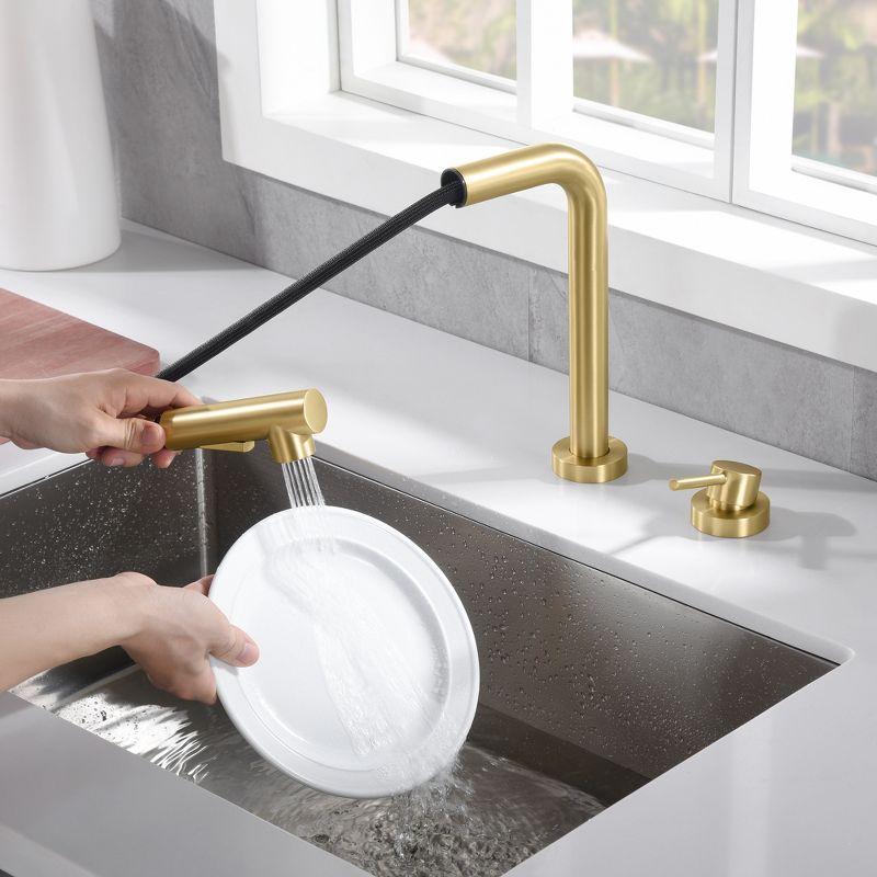 SUMERAIN Kitchen Sink Faucet with Pull Out Sprayer and Side Handle, 2 Hole Sink Faucet Brushed Gold