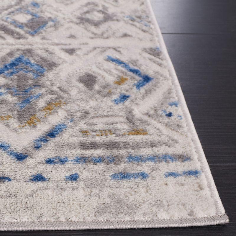 Beige and Light Blue Synthetic Square Area Rug