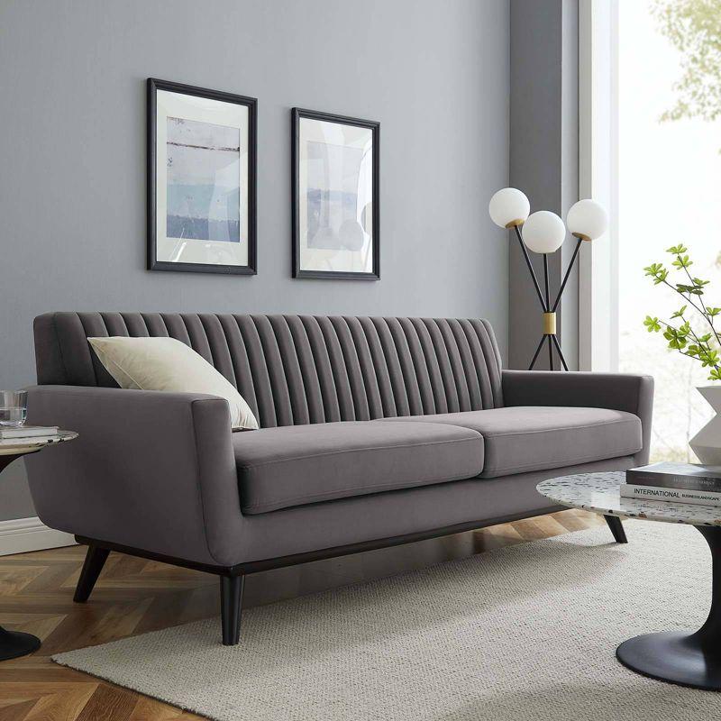 Engage Channel Tufted Performance Velvet Sofa Gray - Modway: Upholstered, Wood Frame, Foam Fill