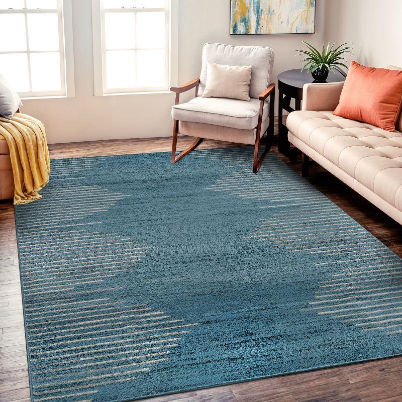 Blue 5' x 7' Geometric Stripe Synthetic Area Rug