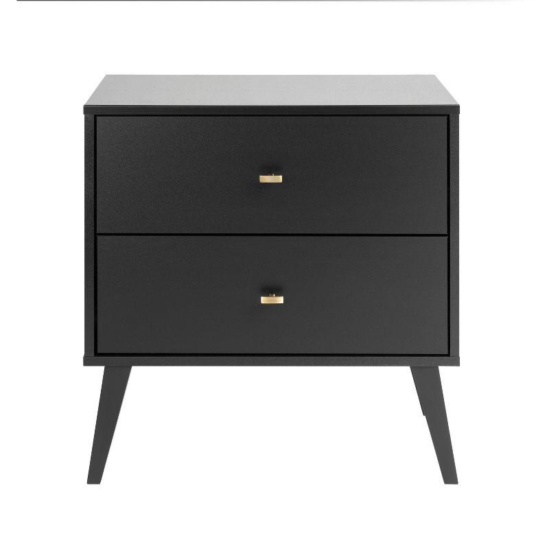 Mid Century Modern 2 Drawer Wide Nightstand Black - Prepac: Sleek Bedside Furniture, Tapered Legs