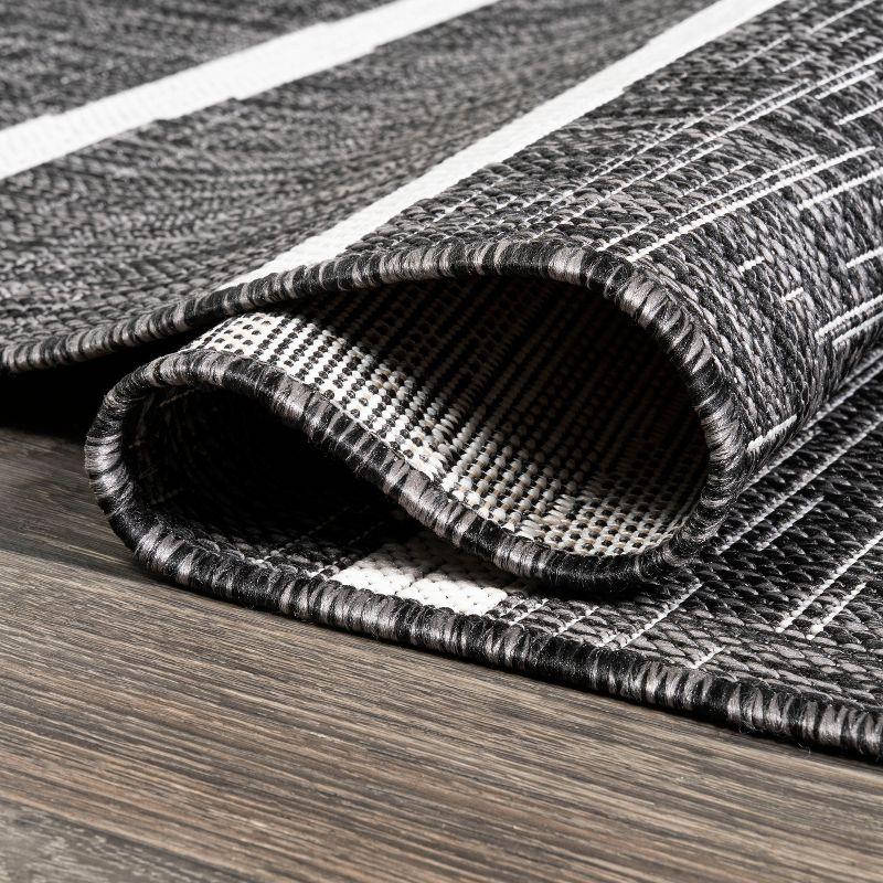 Colonia Black and Ivory Synthetic Stripe Runner Rug 2 x 8