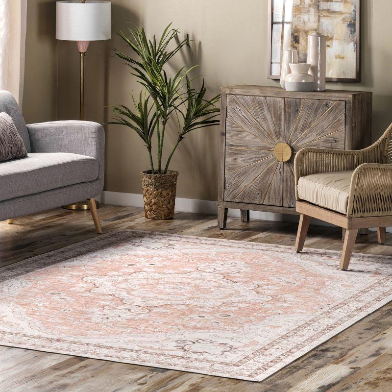 Peach Floral Medallion 8' x 10' Easy-Care Synthetic Area Rug