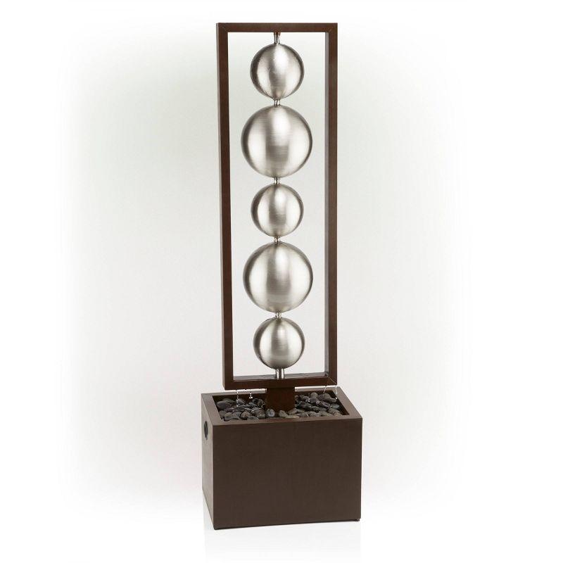 55" Metal Modern Column Fountain with Stainless Steel Orbs Silver/Brown - Alpine Corporation: Electric-Powered