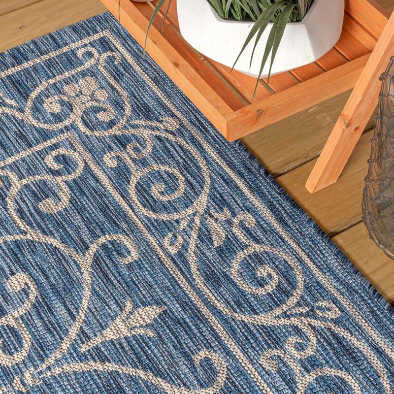 9' X 12' Charleston Vintage Filigree Textured Weave Indoor/Outdoor Area Rug, Navy/Gray - JONATHAN Y
