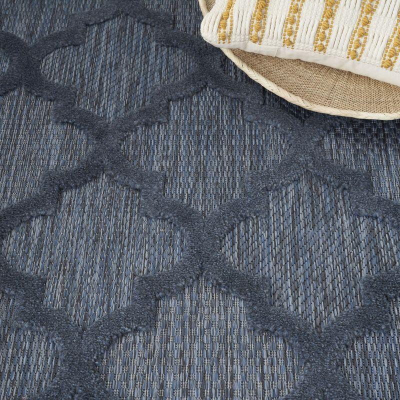 Nourison Easy Care Trellis Flatweave Indoor Outdoor Area Rug 5' x 7' Navy Blue